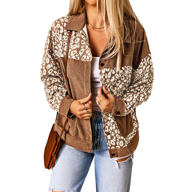 Women's Leopard Print Splicing Jacket