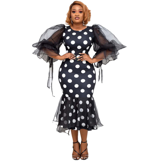 Elegant Stitch Mesh Mid-Length Skirt Dress