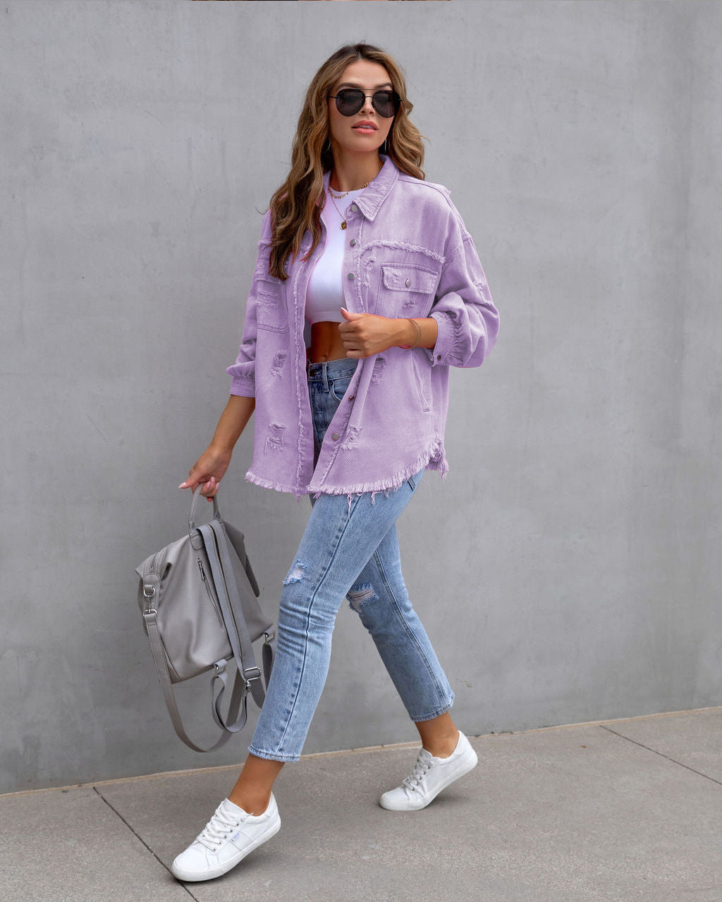 Women's Ripped Shirt Jacket