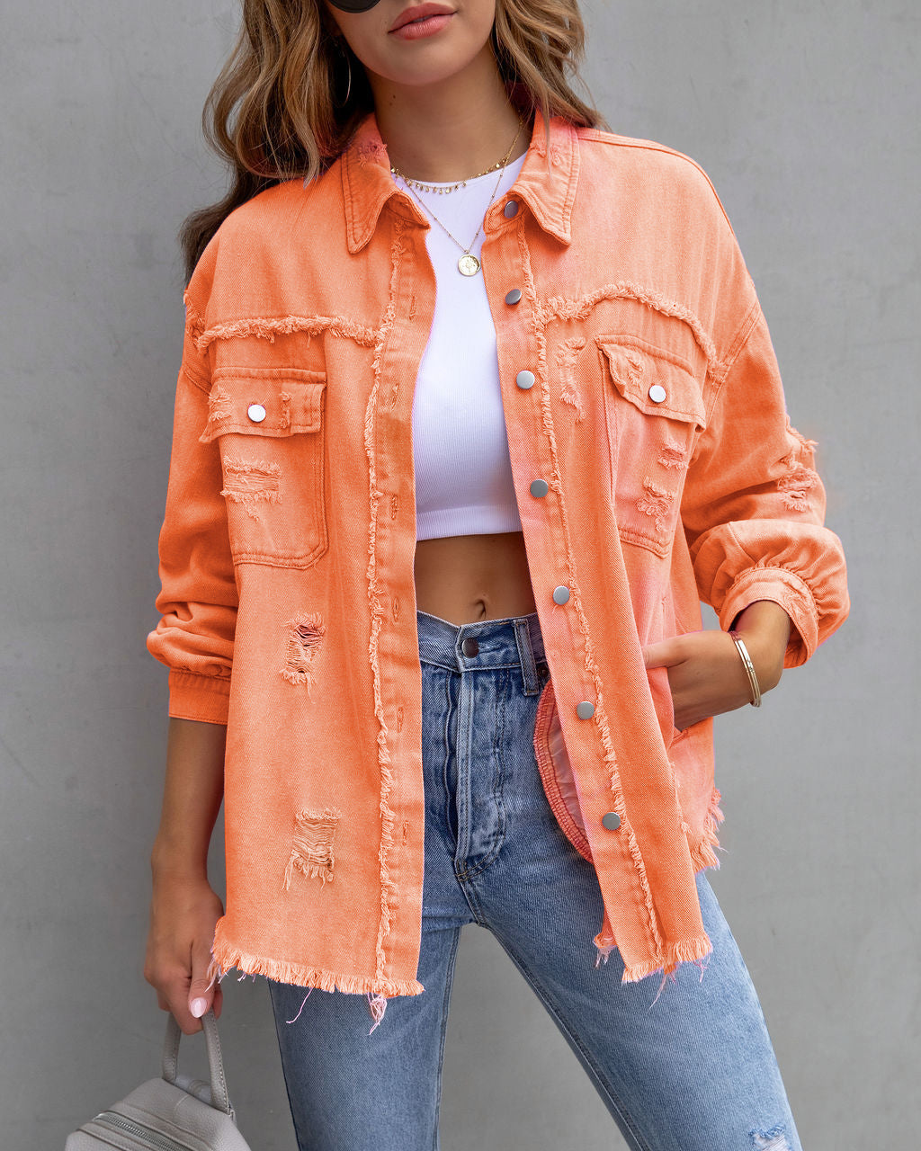 Women's Ripped Shirt Jacket