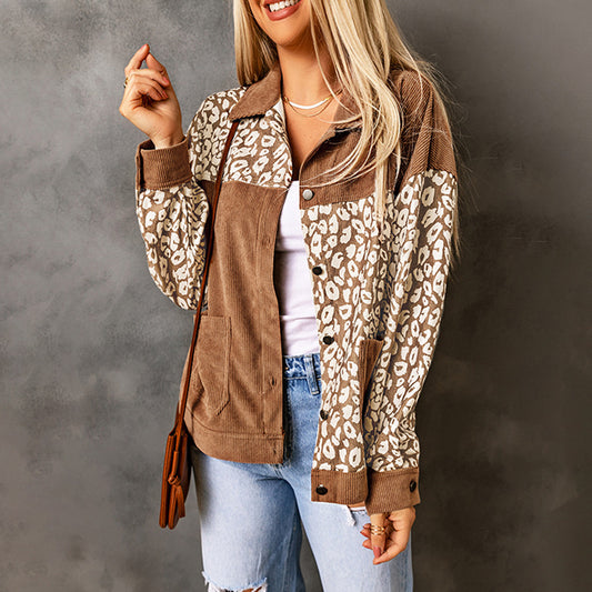 Women's Leopard Print Splicing Jacket