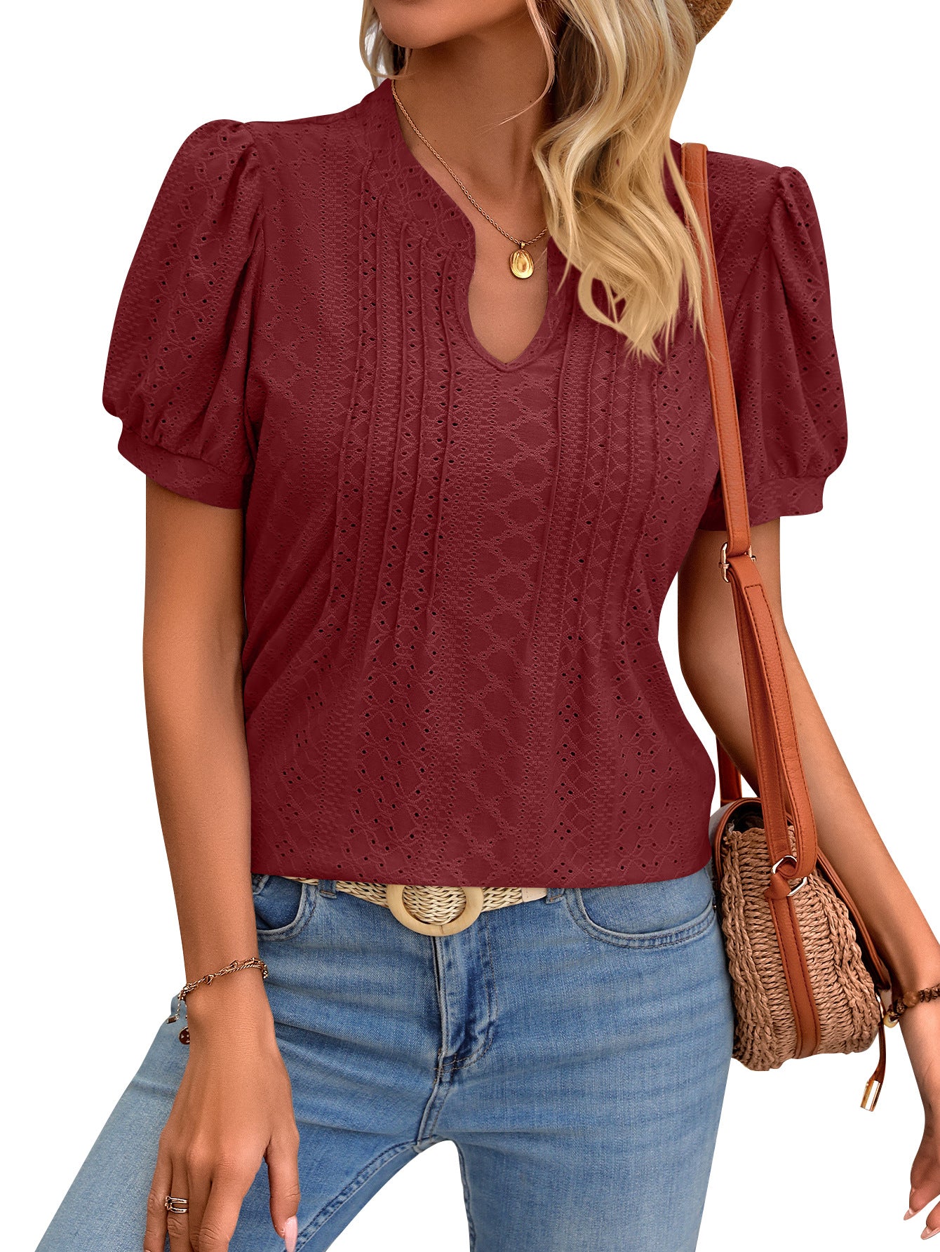 Fashion Striped Hollow Design Loose Blouse