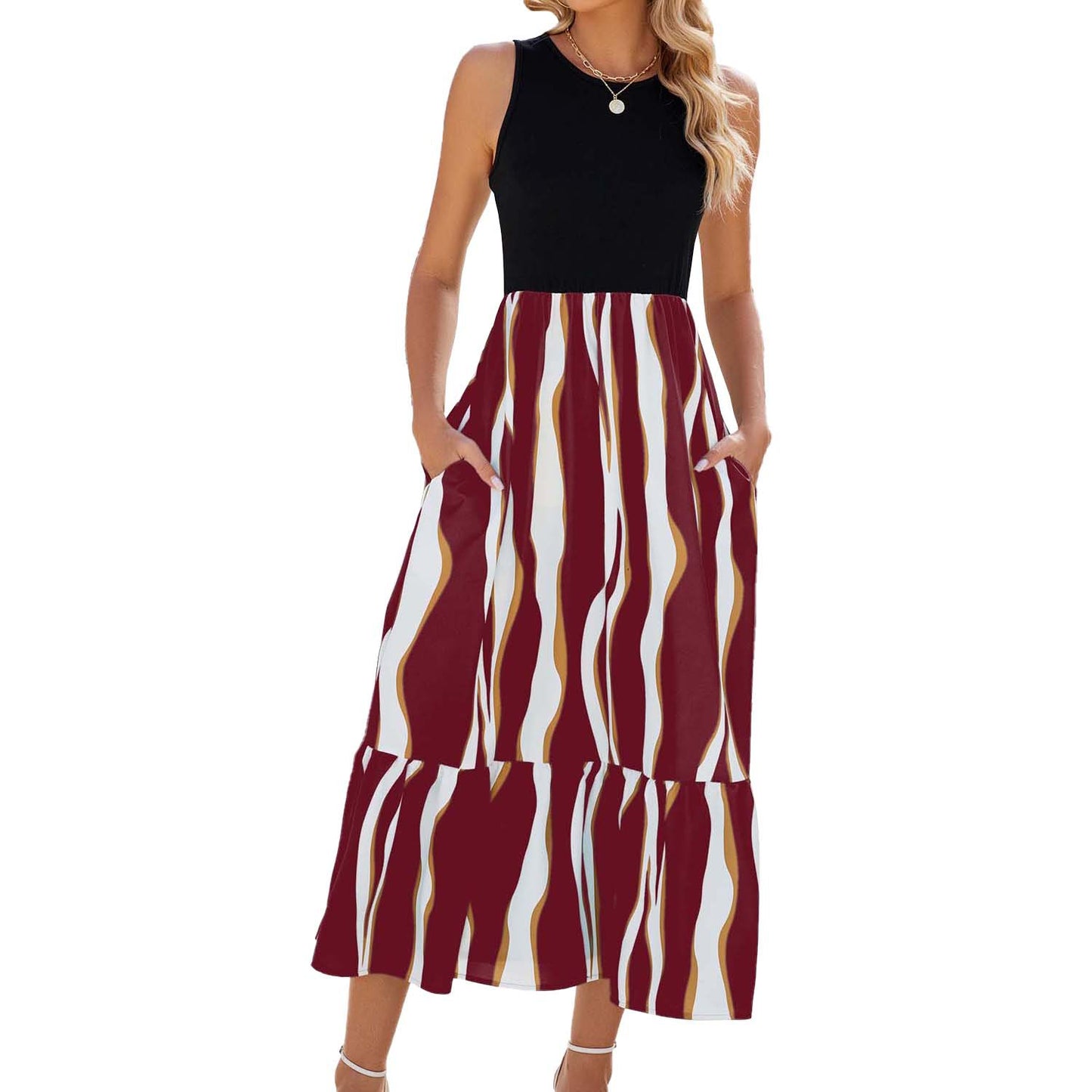 Sleeveless Fashion Striped Print Dress