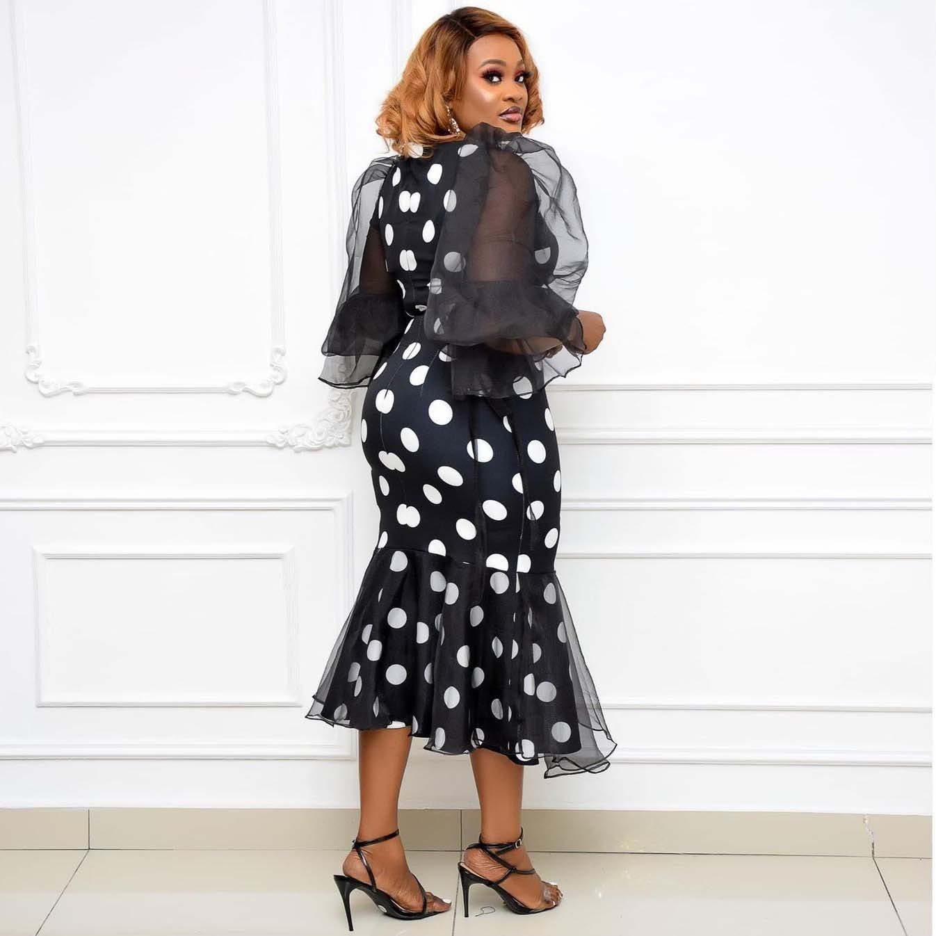 Elegant Stitch Mesh Mid-Length Skirt Dress