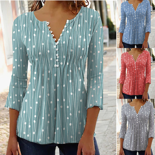 Ladies Long Sleeved V-neck Blouse