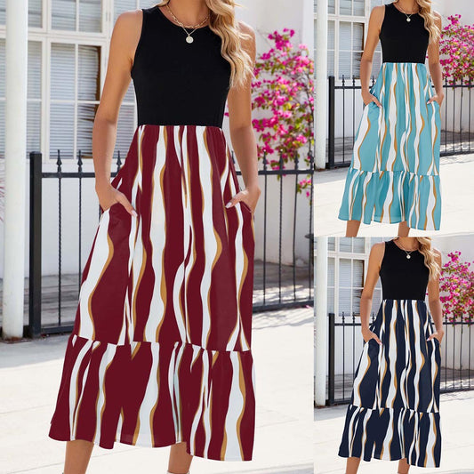 Sleeveless Fashion Striped Print Dress