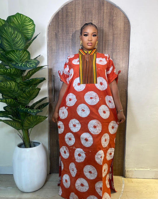 Long Adire Ready to Wear Gown with Asooke Design