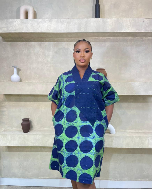Short Ankara and Adire Gown