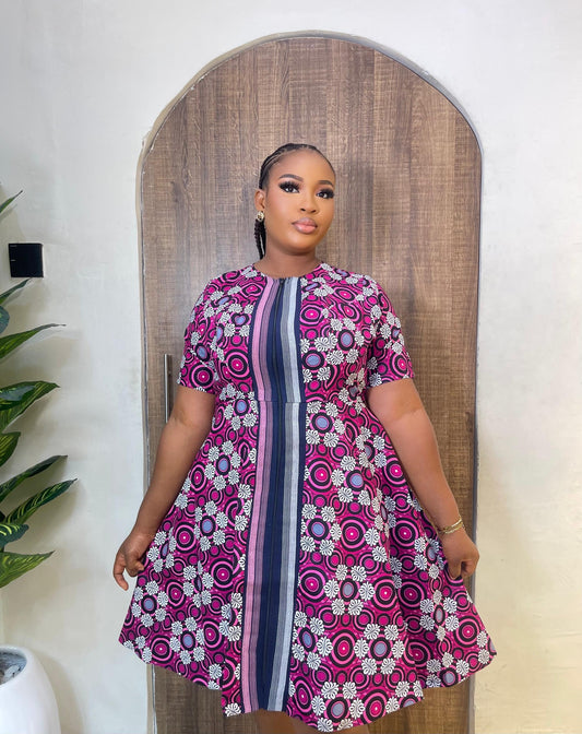 Short Flared Ready to Wear Ankara Gown with Asooke Design