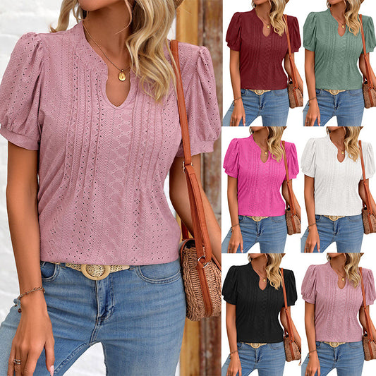 Fashion Striped Hollow Design Loose Blouse