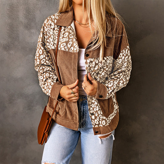 Women's Leopard Print Splicing Jacket
