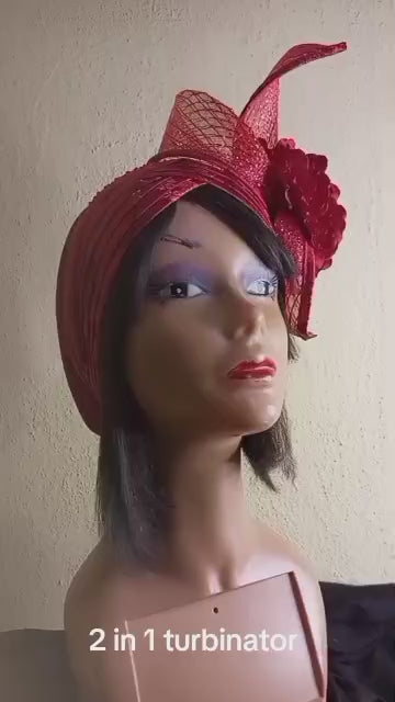 2 in 1 Red Turban and Fascinator