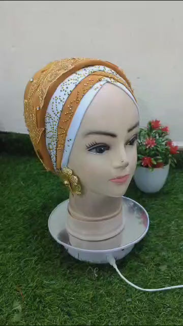 White and Gold Stone Turban