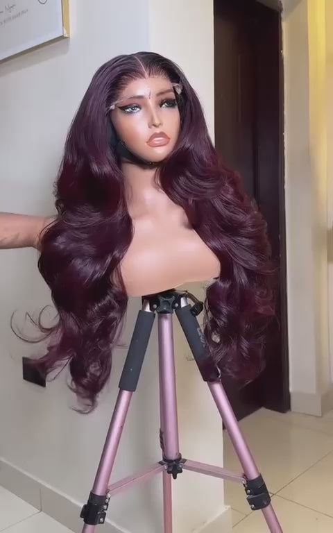 26" Burgundy Bounce Mixed Length with 5by5 Closure