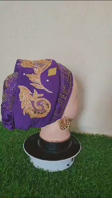 Purple and Gold Beautifully Stoned Designed Turban