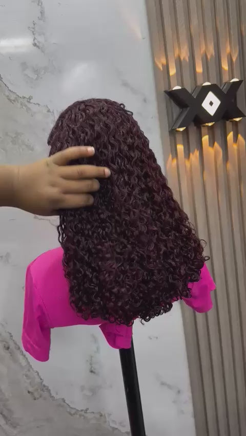 Burgundy Pixie  Curl Paired with 13by4 Frontal